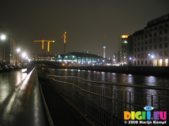 25069 Roof of Friedrichstrasse bahnhoff and Fernsehturm (TV Tower) at night